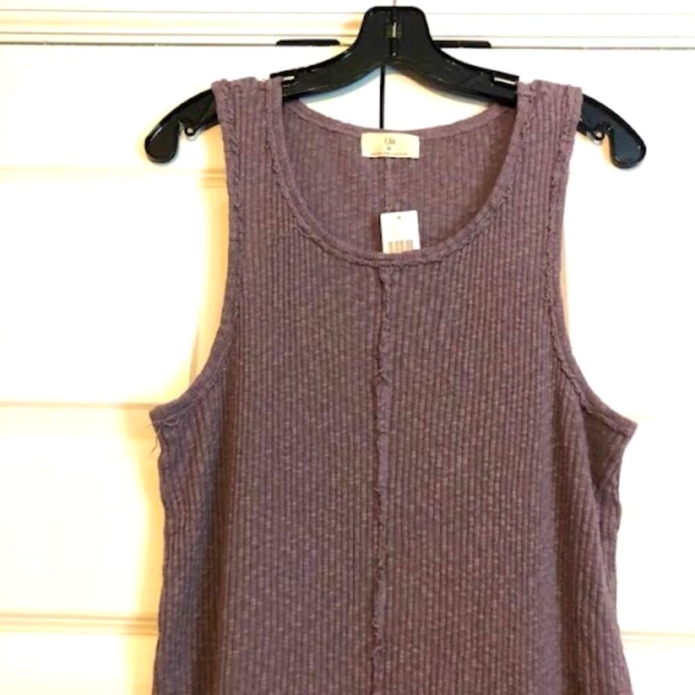 NWT Anthropologie x t.la Lia Lavender Bodycon Ribbed Raw Edges Midi Tank Dress M - Picture 3 of 6